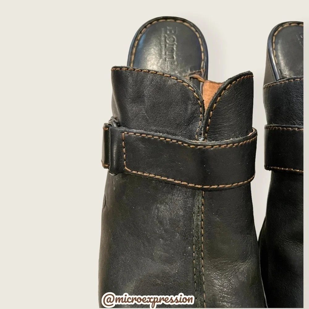 Born Black Real Leather Platform Mules Clogs Buckle Everyday Fashion Cute Heels - Picture 7 of 10